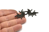 Siyah Güneş Kolye, 2 Dokulu Oksitlenmiş Siyah Pirinç Güneş Işığı Tılsımı, 2 Döngü (32x24 mm) N0814