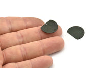 Semi Circle Charm, 6 Oxidized Black Brass Half Moon Charms With 2 Holes, Connectors (18x14x0.80mm) A3077