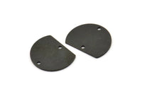 Semi Circle Charm, 6 Oxidized Black Brass Half Moon Charms With 2 Holes, Connectors (18x14x0.80mm) A3077