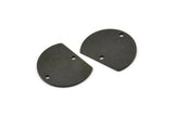Semi Circle Charm, 6 Oxidized Black Brass Half Moon Charms With 2 Holes, Connectors (18x14x0.80mm) A3077