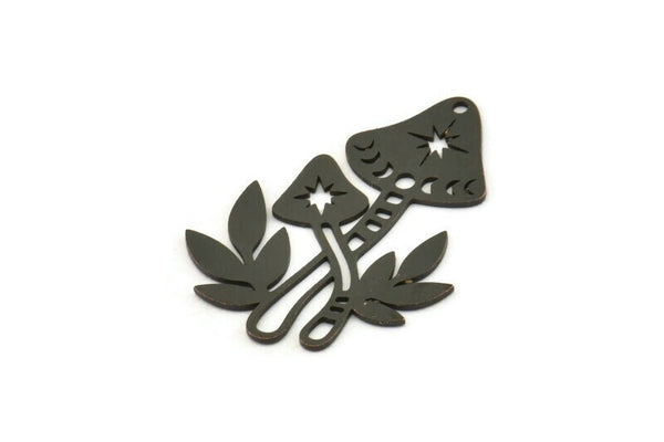 Black Mushroom Charm, 4 Oxidized Black Brass Mushroom Charms With 1 Hole, Charm Pendants (33x24x0.60mm) SMP0345 A6197