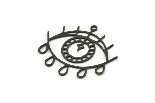 Siyah Göz Tılsımı, 1 Döngülü 6 Oksitlenmiş Siyah Pirinç Damla Desenli Göz Şeklinde Tılsım (32,5x29x0,60 mm) A6324