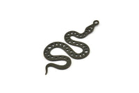 Siyah Yılan Tılsımı, 1 Halkalı 6 Oksitlenmiş Siyah Pirinç Yılan Kolye Ucu, Tılsımlar, Bulgular (42x19x0,60 mm) A5948