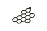 Siyah Altıgen Charm, 1 Döngülü 12 Oksitlenmiş Siyah Pirinç Altıgen Şekilli Charm, Küpe Parçaları, Geometrik Charmlar (32x21x0,80 mm) A6331