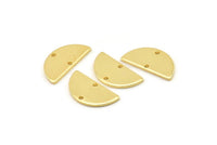 Gold Semi Circle, 2 Gold Plated Brass Half Moon Connector With 2 Holes, Charms, Pendants (21x10.5x1.2mm) D1525