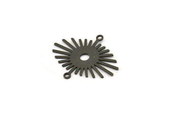 Black Sun Charm, 12 Oxidized Black Sun Connectors With 2 Loops (24x20x0.60mm) D1573