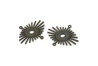 Black Sun Charm, 12 Oxidized Black Sun Connectors With 2 Loops (24x20x0.60mm) D1573
