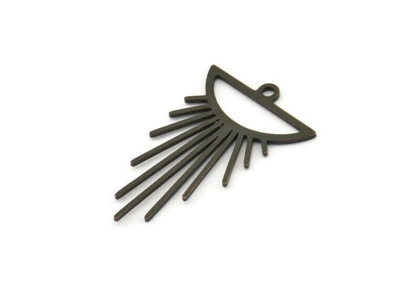 Siyah Güneş Tılsımı, 1 Döngülü 12 Oksitlenmiş Siyah Pirinç Güneş Tılsımı, Tılsım Kolye Uçları, Bulgular (26x16x0,60 mm) A6155