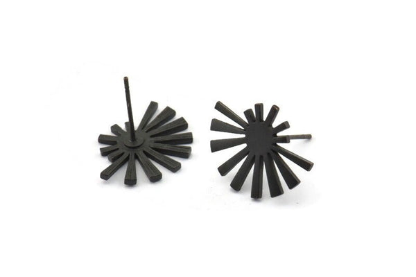 Siyah Güneş Küpe, 4 Oksitlenmiş Siyah Pirinç Yükselen Güneş Bayrağı Küpe (18x14x1mm) N1340
