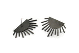 Black Sun Earring, 2 Oxidized Black Brass Sunshine Stud Earrings (39x23x1mm) N0956