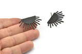 Black Sun Earring, 2 Oxidized Black Brass Sunshine Stud Earrings (39x23x1mm) N0956
