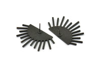 Black Sun Earring, 2 Oxidized Black Brass Sunshine Stud Earrings (39x23x1mm) N0956