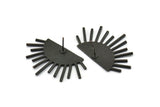 Black Sun Earring, 2 Oxidized Black Brass Sunshine Stud Earrings (39x23x1mm) N0956