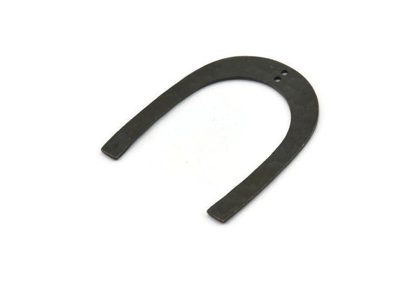 Black Geometric Charm, 2 Hammered Oxidized Black Brass U Shaped Pendants With 2 Holes, Charms, Findings (42x36x1mm) N0931
