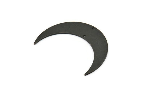 Black Moon Charm, 2 Oxidized Black Brass Crescent Moon Charms With 2 Holes, Connectors (46x12x1mm) D0832