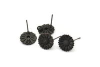 Siyah Çiçek Küpe, 1 Döngülü 4 Oksitlenmiş Siyah Pirinç Çiçek Küpe (12 mm) N1224