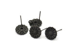 Siyah Çiçek Küpe, 1 Döngülü 4 Oksitlenmiş Siyah Pirinç Çiçek Küpe (12 mm) N1224
