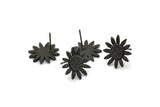 Siyah Ayçiçeği Küpe, 2 Oksitlenmiş Siyah Pirinç Ayçiçeği Küpe (15 mm) N1341