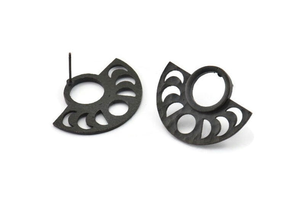Moon Phases Earring, 2 Oxidized Black Brass Semi Circle Stud Earrings (29x22x1mm) N1002