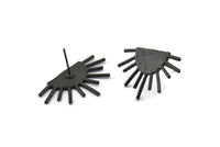 Black Sun Earring, 2 Oxidized Black Brass Sun Stud Earrings (29x17mm) N0903