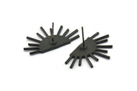 Black Sun Earring, 2 Oxidized Black Brass Sun Stud Earrings (29x17mm) N0903