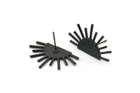 Black Sun Earring, 2 Oxidized Black Brass Sun Stud Earrings (29x17mm) N0903