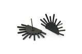 Black Sun Earring, 2 Oxidized Black Brass Sun Stud Earrings (29x17mm) N0903