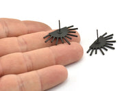 Black Sun Earring, 2 Oxidized Black Brass Sun Stud Earrings (29x17mm) N0903