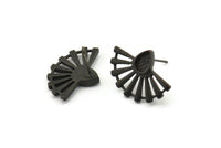 Siyah Güneş Küpe, 2 Oksitlenmiş Siyah Pirinç Damla Küpe - Ped Boyutu 6x4mm (22x16mm) N1116