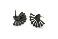 Siyah Güneş Küpe, 2 Oksitlenmiş Siyah Pirinç Damla Küpe - Ped Boyutu 6x4mm (22x16mm) N1116