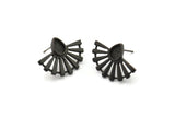 Siyah Güneş Küpe, 2 Oksitlenmiş Siyah Pirinç Damla Küpe - Ped Boyutu 6x4mm (22x16mm) N1116