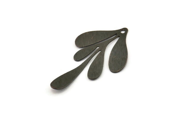 Black Leaf Charm, 4 Textured Oxidized Black Brass Leaf Charm Earrings With 1 Hole, Findings (46x26x0.60mm) D846 Q1120