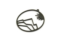 Black Sun Charm, 4 Oxidized Black Brass Sun Charms With 1 Loop, Mountain Charms (37x35x1mm) A3050