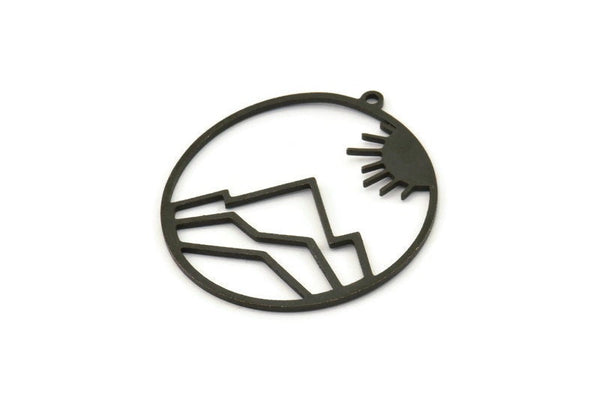 Black Sun Charm, 4 Oxidized Black Brass Sun Charms With 1 Loop, Mountain Charms (37x35x1mm) A3050