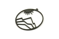 Black Sun Charm, 4 Oxidized Black Brass Sun Charms With 1 Loop, Mountain Charms (37x35x1mm) A3050