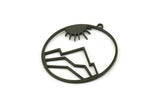 Black Sun Charm, 4 Oxidized Black Brass Sun Charms With 1 Loop, Mountain Charms (37x35x1mm) A3050