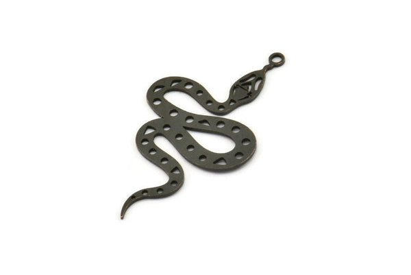 Siyah Yılan Tılsımı, 1 Halkalı 6 Oksitlenmiş Siyah Pirinç Yılan Kolye Ucu, Tılsımlar, Bulgular (39x22x0,60 mm) A3231