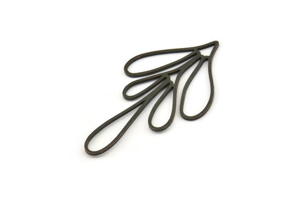 Siyah Yaprak Tılsımı, 6 Oksitlenmiş Siyah Pirinç Dal Tılsımı, Tılsım Kolye Uçları (47,5x27x0,80 mm) A6223 H0485