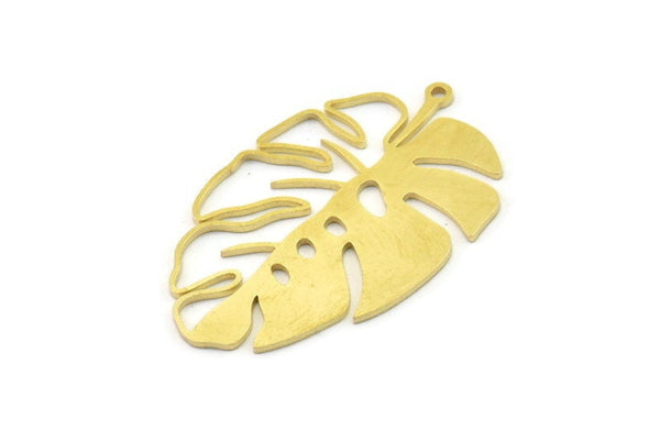 Brass Leaf Charm, Raw Brass Monstera Leaf Charms With 1 Loop, Leaf Earrings (40x25x0.80mm) SMP1581