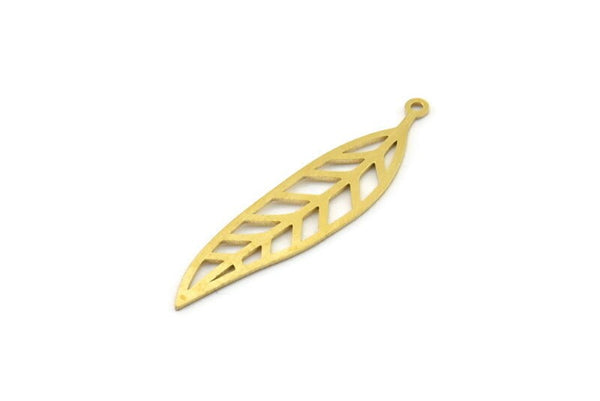 Brass Leaf Charm, Raw Brass Leaf Charms With 1 Loop, Leaf Earrings (40x9x0.60mm) SMP1640