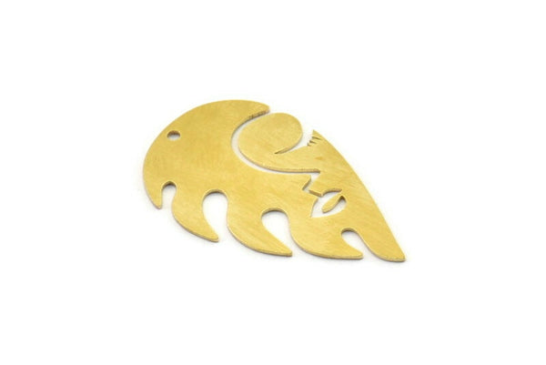 Brass Face Charm, Raw Brass Face Charms With 1 Hole, Face Earrings (35x20x0.60mm) SMP1677