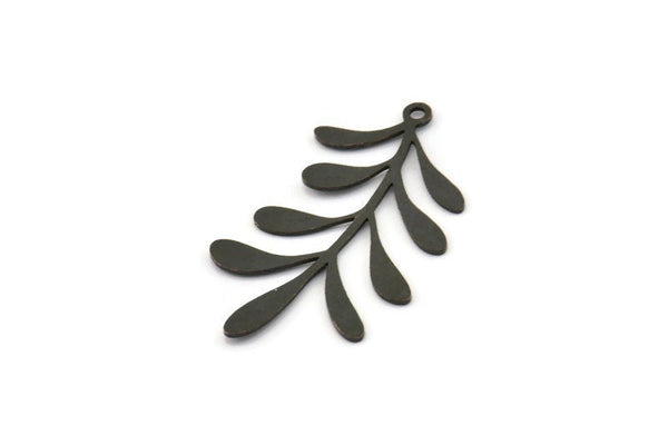 Black Leaf Charm, 6 Oxidized Black Brass Branch Charms With 1 Loop, Charm Pendants (34x19.5x0.60mm) A4541 Q0602