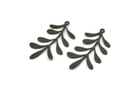 Black Leaf Charm, 6 Oxidized Black Brass Branch Charms With 1 Loop, Charm Pendants (34x19.5x0.60mm) A4541 Q0602
