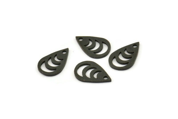 Siyah Damla Charm, 1 Delikli 24 Oksitlenmiş Siyah Pirinç Damla Charm, Küpeler, Bulgular (14x9x0,80 mm) A4225
