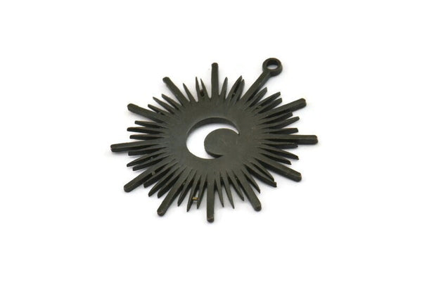 Siyah Ay Tılsımı, 1 Döngülü Oksitlenmiş Siyah Pirinç Hilal Ay Tılsımı (36x32x1mm) N1479