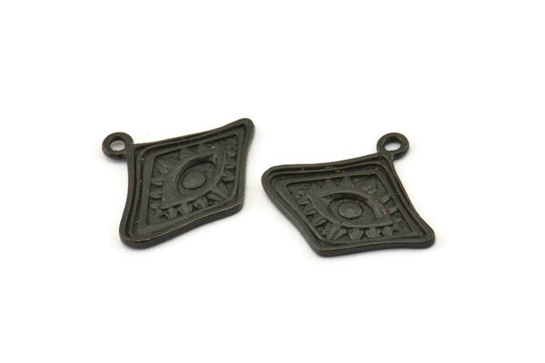Black Eye Charm, 4 Oxidized Black Brass Eye Charms With 1 Loop, Pendants, Earrings (21x19x1.5mm) N1075