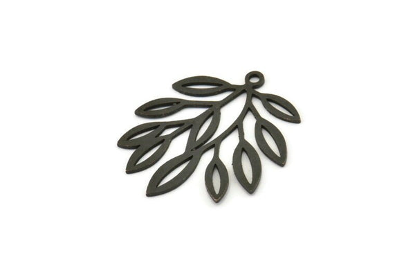 Siyah Yaprak Charm, 1 Halkalı 6 Oksitlenmiş Siyah Dal Charm, Charm Kolye Uçları (27x22,5x0,60 mm) A5026