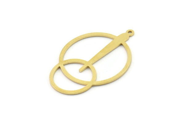 Pirinç Geometrik Charm, 1 Döngülü Ham Pirinç Daire Charmlar, Charm Küpeler (40x27x0,80 mm) SMP1671