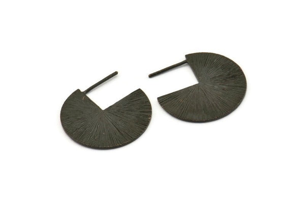 Black Earring Findings, 2 Textured Oxidized Black Brass Pizza Slice Earrings, Findings (25x1mm) N1056