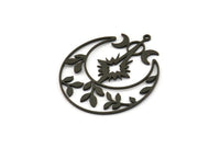 Black Moon Charm, 2 Oxidized Black Brass Crescent Moon And Pole Star Shaped Charms With 1 Loop (41x35x0.80mm) SMP0018 A2614